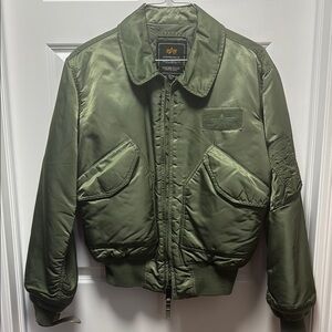 Alpha Industries Green Bomber Jacket with Ribbed Cuffs-M